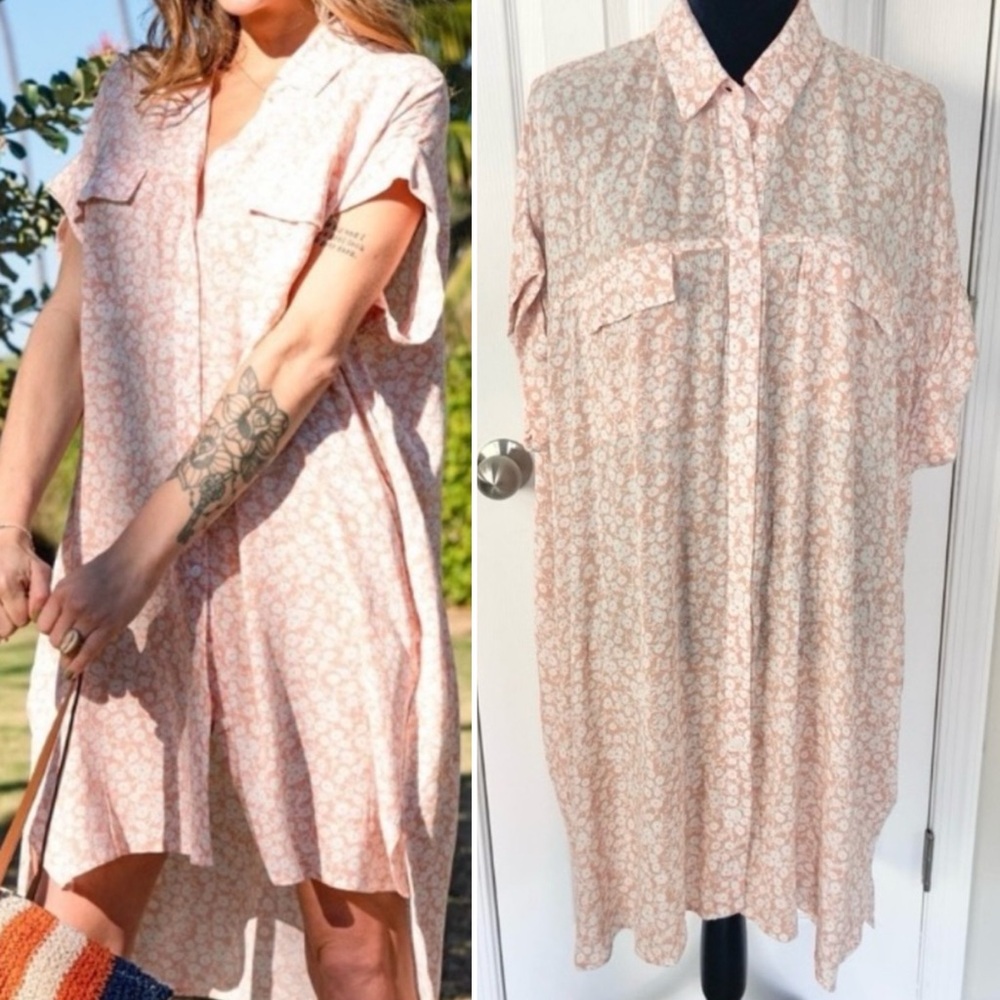 LOST+WANDER Pick Me In The Desert Tunic Shirt Dress NWT Nude White XL/2XL